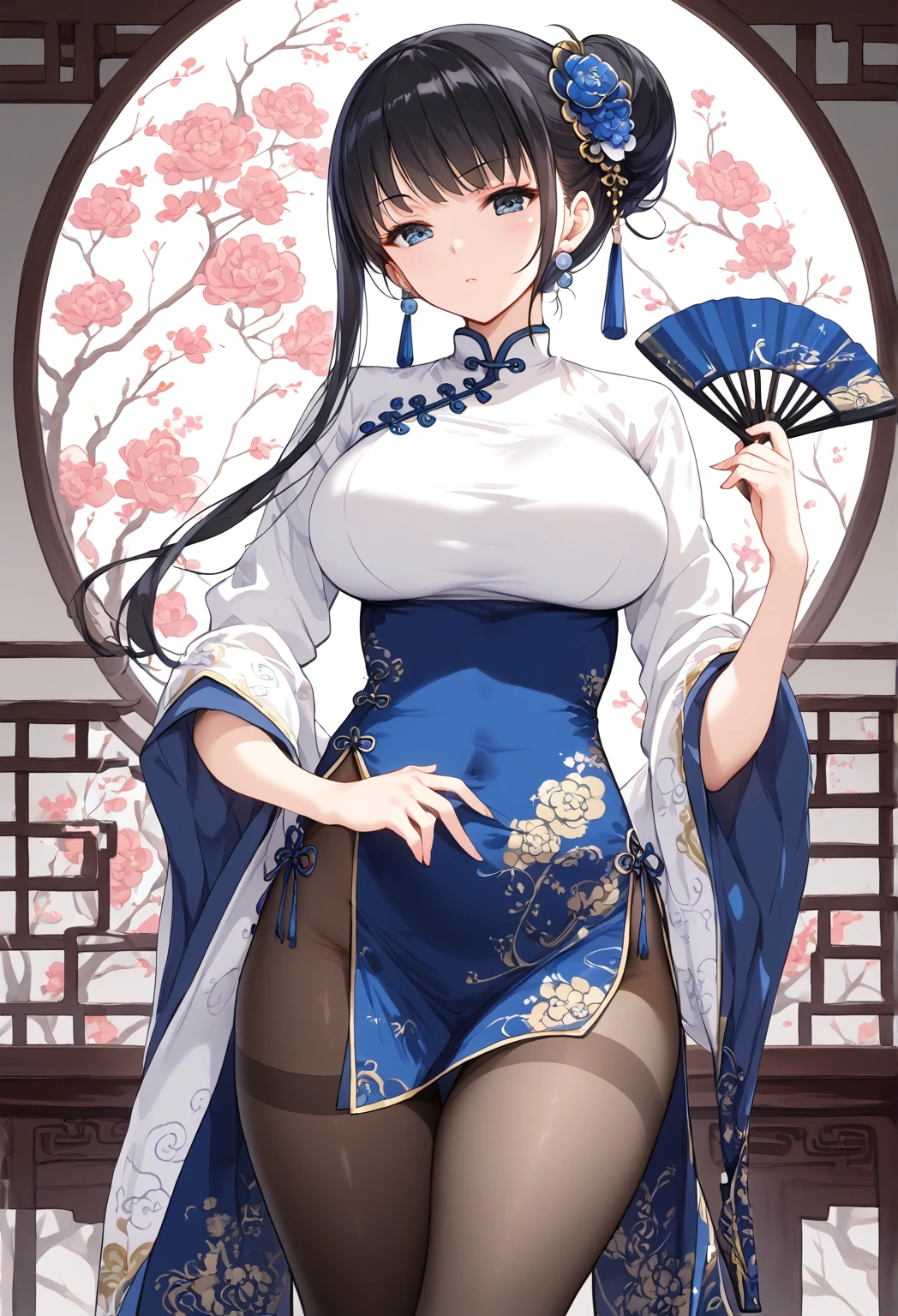 Elegant and intelligent classical Chinese woman, Wear a belly band, Standing at the door with a smile, Her skin is brighter than snow, Her eyes are like pools of clear water. There is a faint book-like atmosphere.