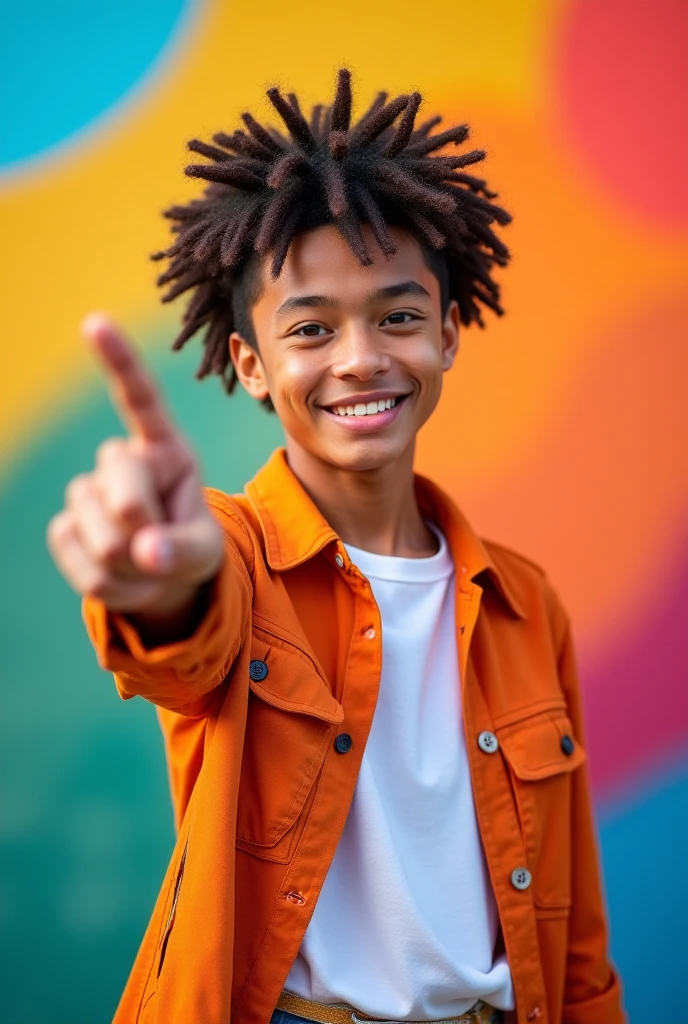 Self-portrait of a boy with black hair and a quiff, straight hair, brown-skinned boy holding an iPhone making the number 2 with his fingers and in the other hand holding the phone, light skin tone