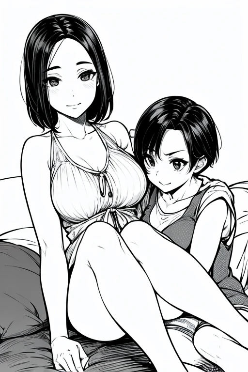 grown mother, 50 years old, underwear at home, has sex with his little son, son looks surprised, mother pubic hair hugs little son. son inserts penis into mother.