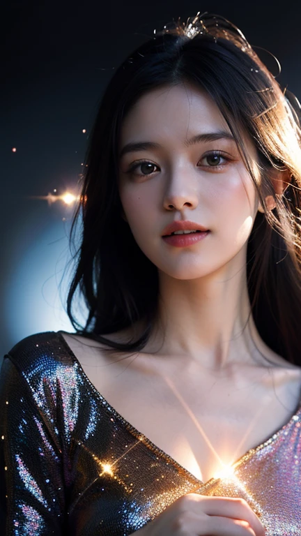 Display your body line beautifully on the rocky surface of an unknown planet,full bodyesbian、face perfect、Amazing eyes、vibrant detail、（highdetailskin）、（dark）、Aurora、（super detailing）、foco nítido、soft colours、8K、consciousness、8mm film food、war photography