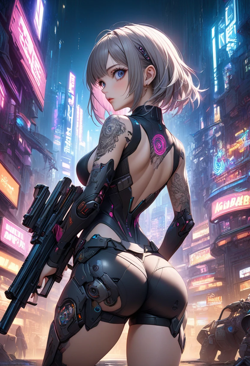 Yoimiya, 1women, wearing a futuristic outfit, cyberpunk outfit, at a future city, cyberpunk look, 8k, high detailed, high quality