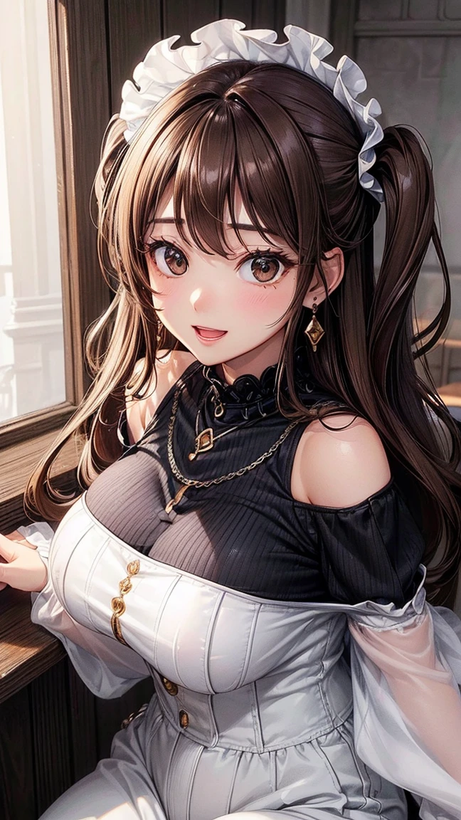16K Ultra High Definition
Super Detailed
masterpiece
Glossy and detailed hair
Beautiful human woman with long brown hair、Blue Mesh、Very long lashes、lofty nose、
ultra gigantic tits、Amazing beautiful breasts、Maid Outfit
Dog Ears
Glossy skin
Red cheeks
Moist eyes and an embarrassed expression
Seduce with a bewitching smile
The background is the living room