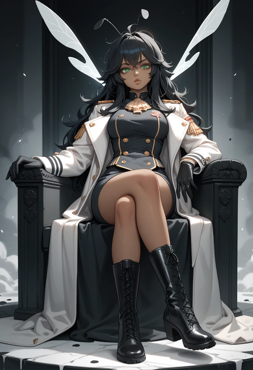 (Highest Resolution, clear_image) Best Quality, woman, masterpiece, Attention to detail, realism, Black Hair, bangs, Straight Long Hair, mature, White clothes, White Uniform, White gloves, Military school beauty, Wearing a white military cap, Heroic Posture, Saber at waist, Interior background, Graceful features, Ultra-high resolution, movie-like texture, Complete the five fingers, Light and shadow effects, Half Body