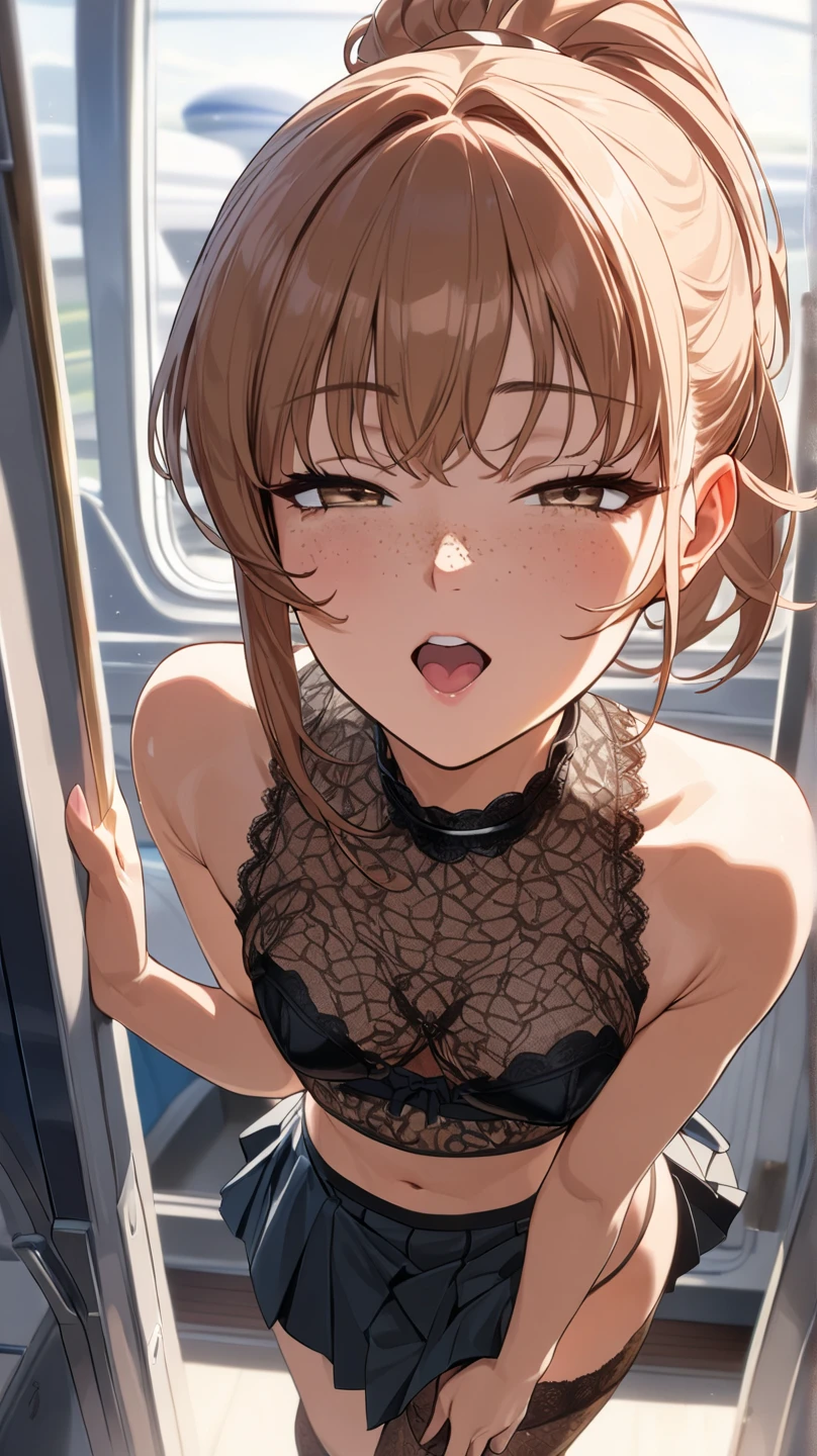 masterpiece, best quality, extremely detailed,(realistic anime:1.4), 8k, (clear focus:1.1), professional lighting,front lighting, (nsfw, pov, sex:1.5), (cowboy shot from below:1.5), (a 2.5D anime kawaii toddler:1.5), (cute camisole, lowleg micro thong:1.5), vaginal, wide opened cute eyes, open mouth, navel, bob-cut hair, solo focus, shaved pussy, collarbone, break (perfect childish body shape, baby face, infant body:1.5), (embarrassed with blush cheeks:1.5), (sitting on the seat in the train, legs up, M-legs, opening legs and playing sex with 1boy:1.5)