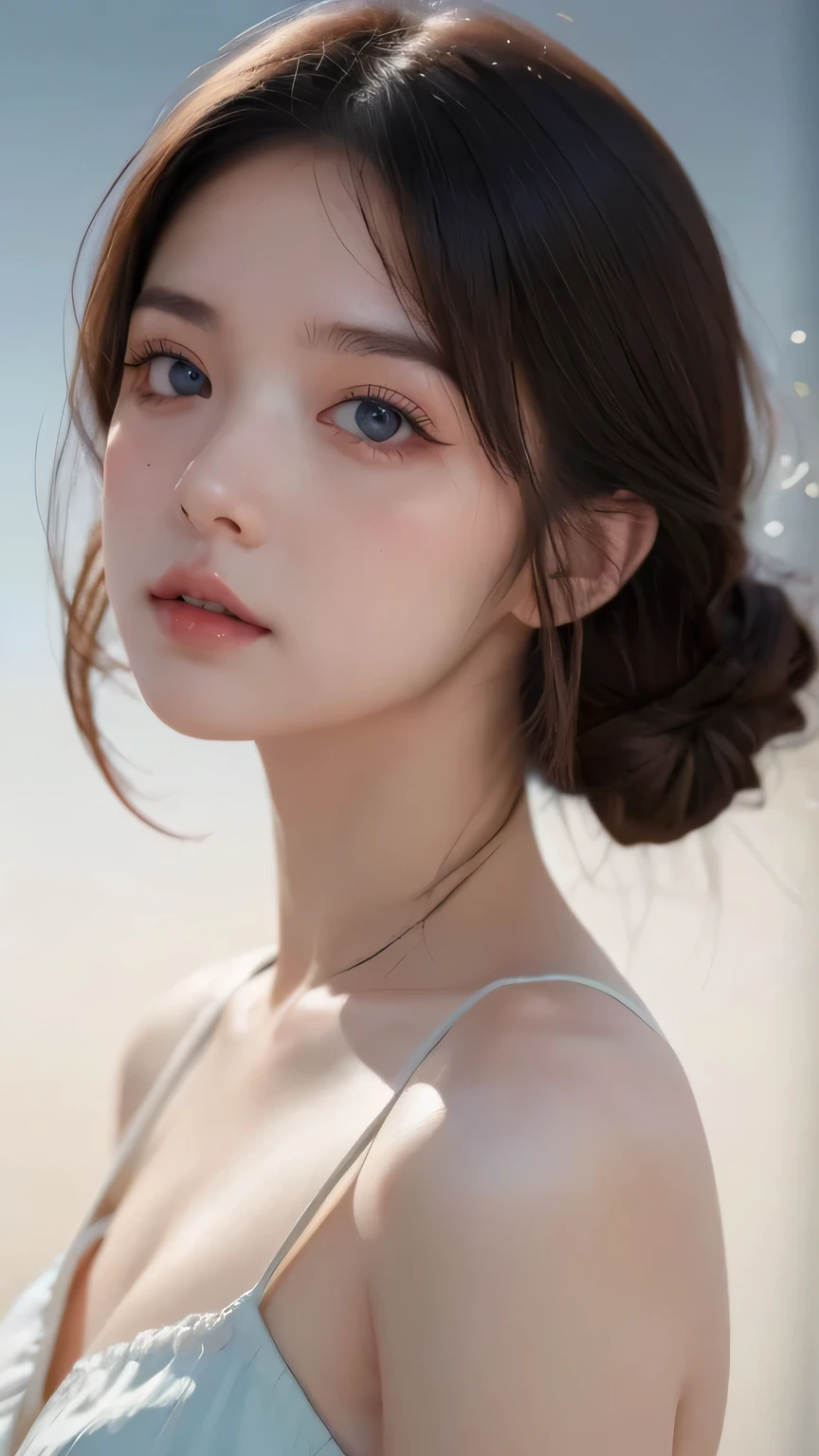 ((ultra detailed)),((Bright eyes)), (Detailed eyes) , 8k, blink blink, (The Little Faux Freckles Makeupgirl), ((realistic skin)), ((focus detailed 2 straps on the shoulders of dress)) , ((shiny facial skin)), with colorful hair and a colorful dress, rossdraws pastel vibrant, rossdraws cartoon vibrant, style anime 8k, beautiful portrait, artgerm colorful!!!, ! dream artgerm, beautiful anime girl, styled digital art, art wallpaper 8k, digital art, extremely detailed artgerm,