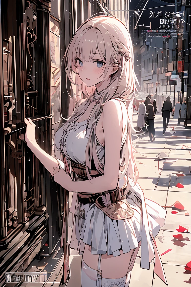 ((masterpiece)), ((high resolution)), ((best quality)), (ultra-detailed), ((extremely detailed)),A city in the near future、Inside the Buildings、night、Stand、She has a fleeting expression.、