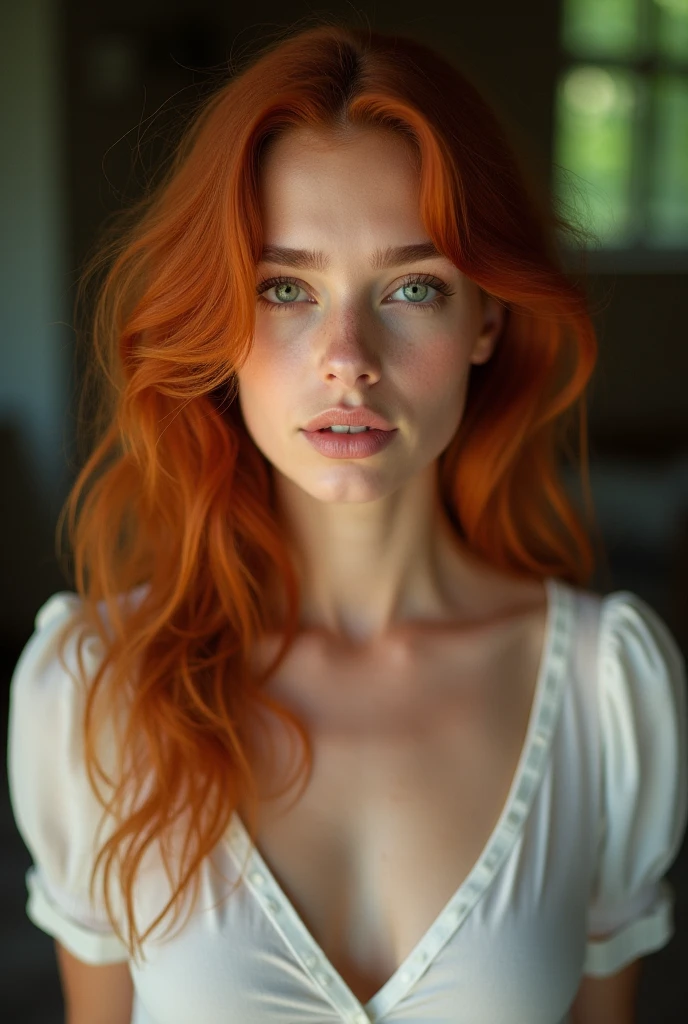 ( masterpiece, top quality, best quality,8k,17 years old girl,ultra detailed,raw photo:1.5),(photorealistic:1.4), (red hair:1.5), (cinematic lighting), PerfectNwsjMajic, , Surrealism, UHD, ccurate, Super detail, textured skin, High detail, Best quality, dynamic angle, (high nose,White skin),[Beautiful blue eyes],(1girl),(good anatomy:0.5)),(outside, heating:1.5),white dress