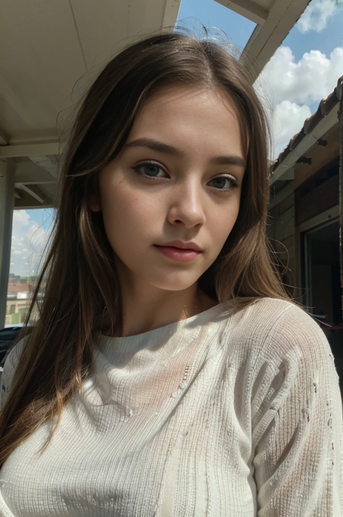 arafed woman in a dress ,  with brown eyes, ultra realistic, meticulously detailed, portrait sophie mudd, brown hair and large eyes, selfie of a young woman, dubai eyes, violet myers, without makeup, natural makeup, looking directly at the camera, face with artgram, subtle makeup, stunning full body shot , in a park, medium to large size bust