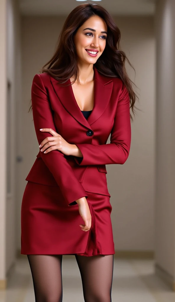 90s anime Black business woman in a red skirt suit , red suit , red skirt, and red heels