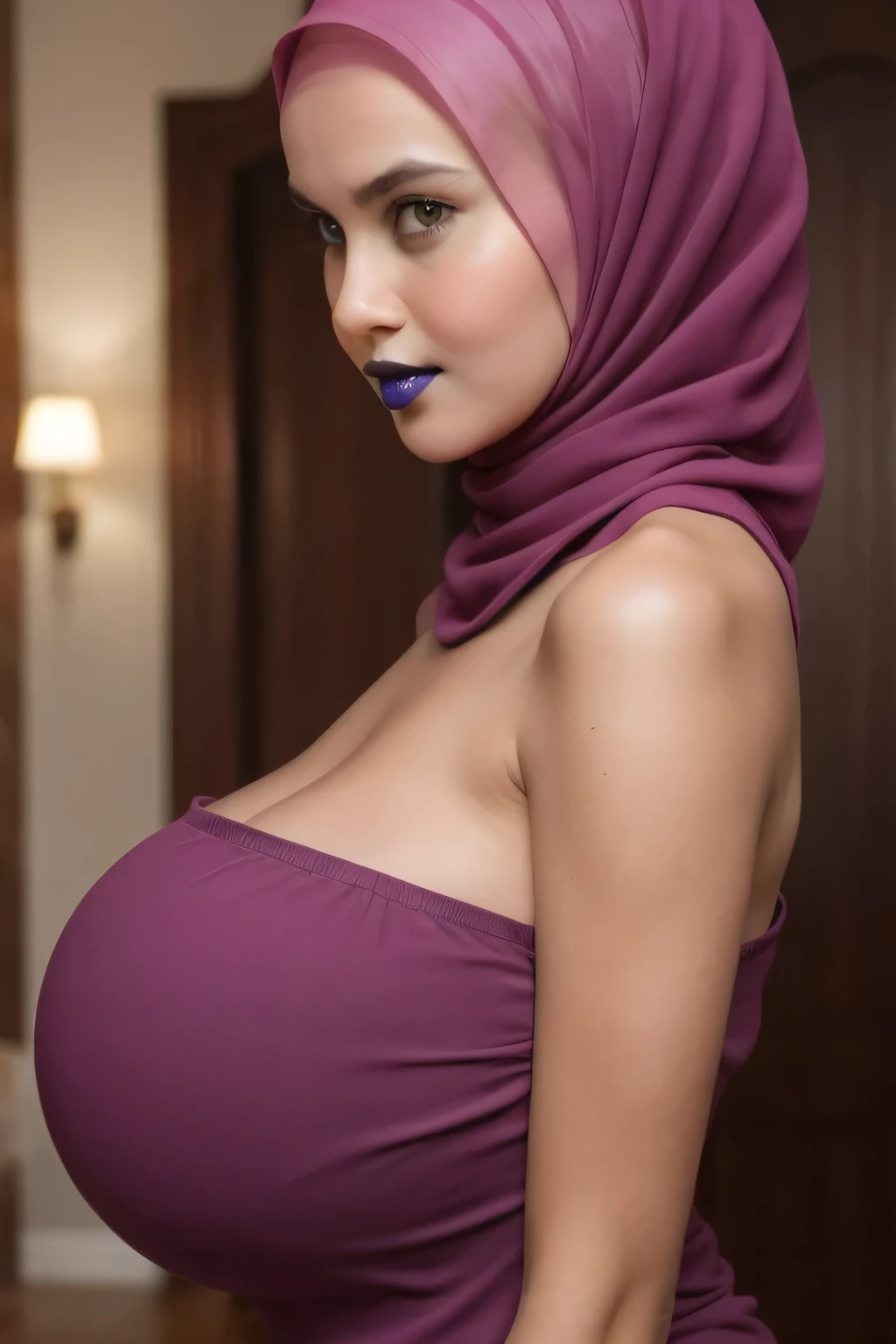 ((GOTHIC GOTH GIRL PINK LIPS)), Jumbo (Singlet), Chubby adorable, 1 girl, (face to face), 10 years old, baby face, angry face expression, half body portrait, (face details: 1), (eye details: 1), ((big breasts)). wearing transparent transparency soft long shirt, hijab, .. Cute posed. proportional body. Ultra High Res. realistic: 1.4, UHD, ((PINK leopard pattern)), ((Bigger:2.4)), (((DARK BACKGROUND)))