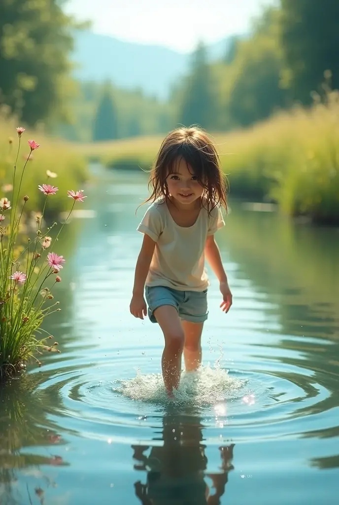 There was a little girl named Sofia, who lived in a magical world full of charm and wonder. Every morning, she woke up with a smile on her face and ran to the riverside that ran through her village. There, she found her special friend, a brightly colored fish named Finley.