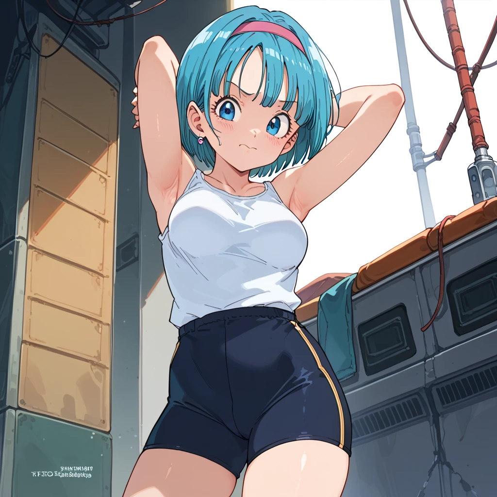 best quality, masterpiece, absurdres, 1girl, solo, dragon ball, blmsdup, bulma, aqua hair, one side up, pink dress, long sleeves, collarbone, medium breasts, modern disney style, see-through, blue eyes, bubble butt, back view, extremely sexy, seductive, standing, indoors, blushing, embarrased, flirty