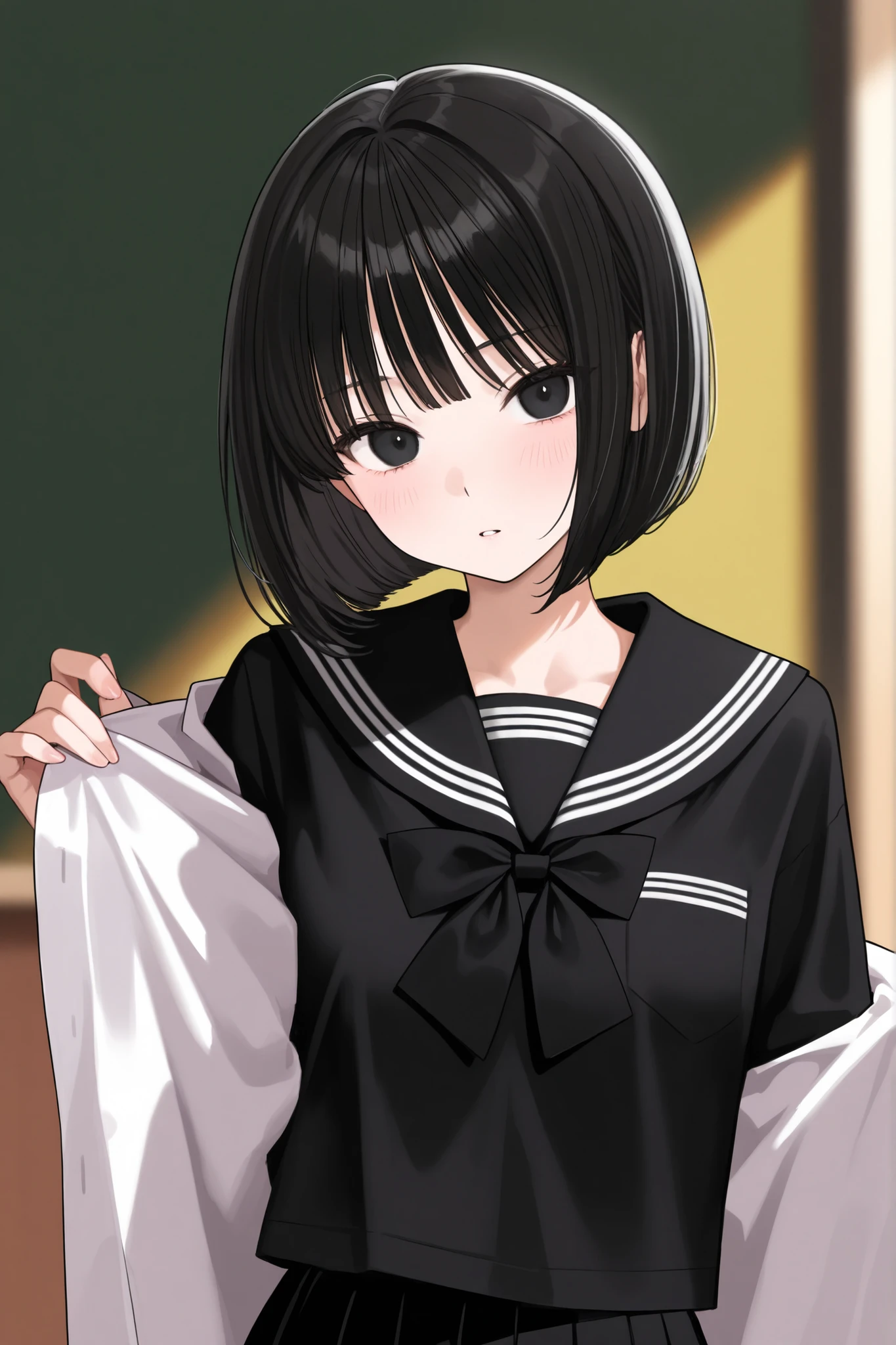 Black Haired Black Eyes Bob Cute Uniform Shirt