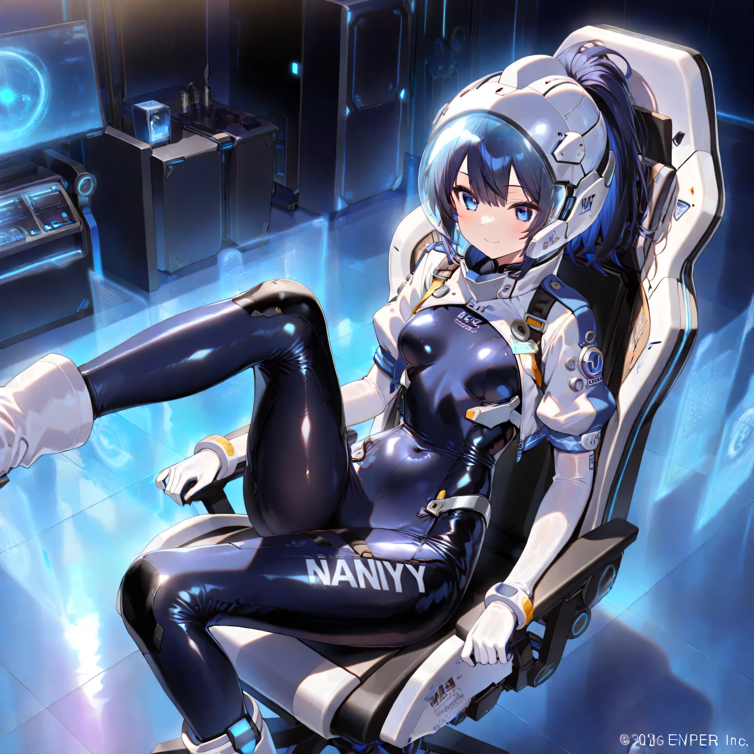 (maximum resolution: 1.2), (ultra high definition:1.2), cinema light, 8K resolution, fine eyes and skin, detailed face, perfect style, cute face, Accurate, anatomically correct, Highly detailed face and skin texture, beautiful and meticulous droopy eyes, 23 years old, (black hair:1.5), long hair, parted bangs, blue eyes, (white hairband:1.5), (long sleeves one-piece patternless dark cyan shirt:1.5), (tights:1.2), (boots:1.5), sitting sexy posing,