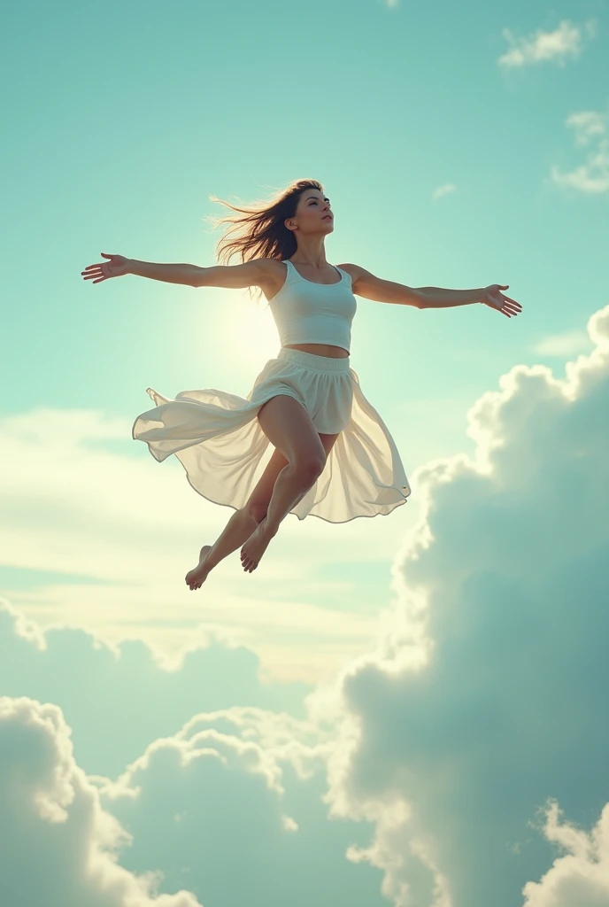 woman, flying in the clouds,<lora:CoveredWithStuff:0.8> water covered,