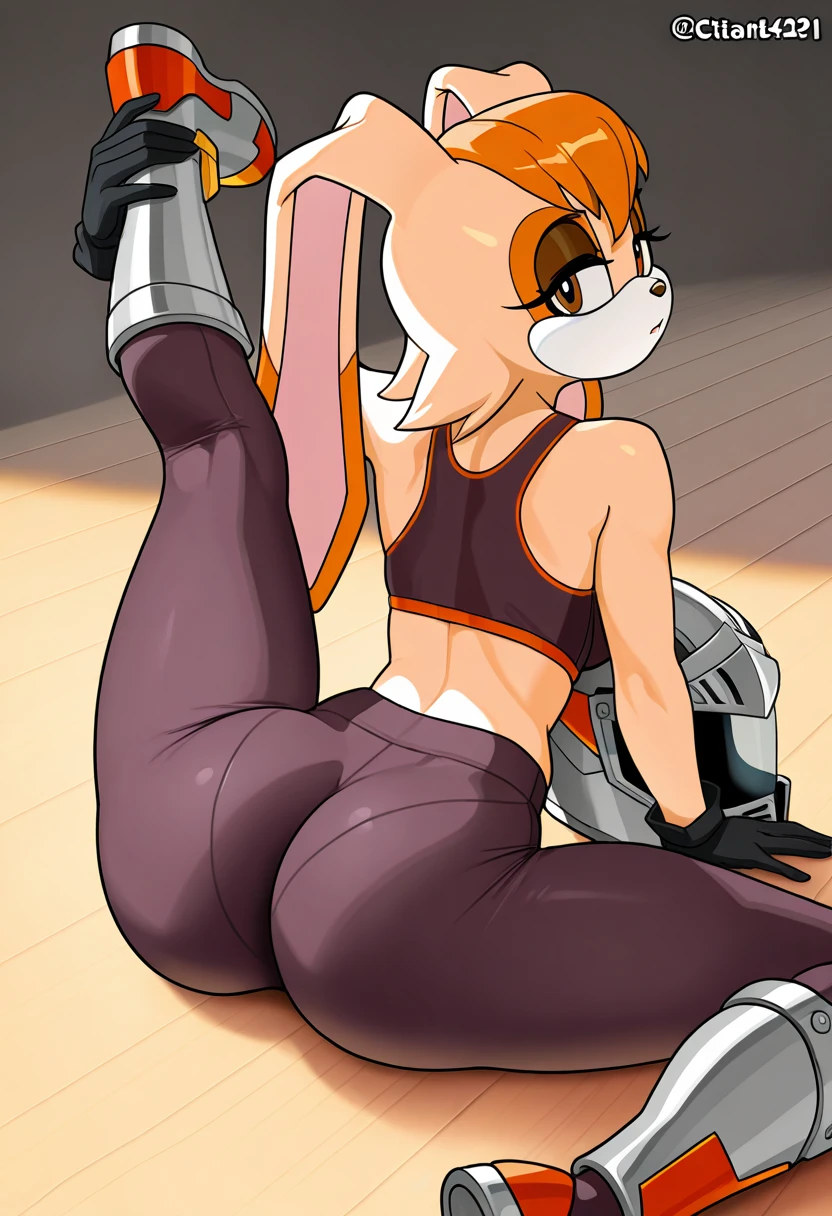[judy], [Uploaded to e621.net; (Foxovh), (Pixelsketcher), (mayosplash], ((masterpiece)), ((HD)), ((furry; anthro rabbit)), ((detailed fur), ((detailed shading)), ((beautiful render art)), {furry rabbit; grey fur, (big breasts), (presenting breasts), (breasts focus), (cameltoe), (wide hips), (spreaded legs), (yoga pants), (necklace), (sports bra), ((nipple slip))}, {(squatting), (sexy pose), ((rear view))}, [background; (bedroom]