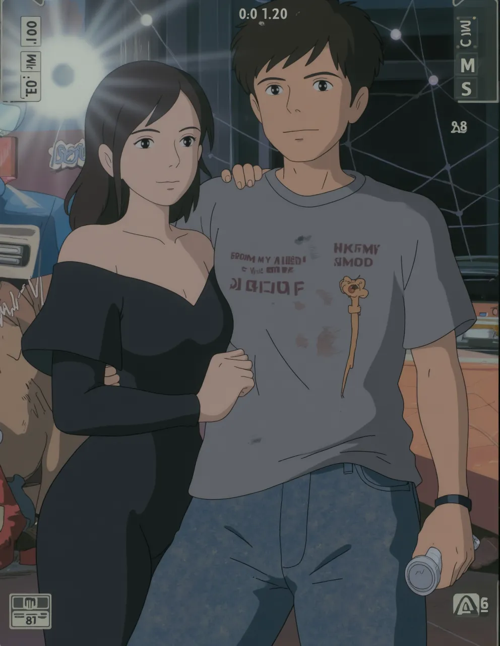south korean couple, Tall boy:100.1, muscular, no shirt, looking to the camera, Woo Do-hwan, thin woman, long black dress, long black hair, beautiful, doll eyes, thick lips:10.1