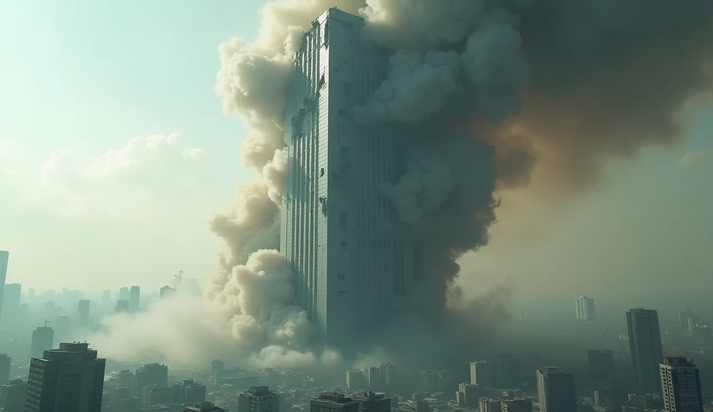 The image should be created in which all the buildings are broken, there is pollution and all the people are dead.
