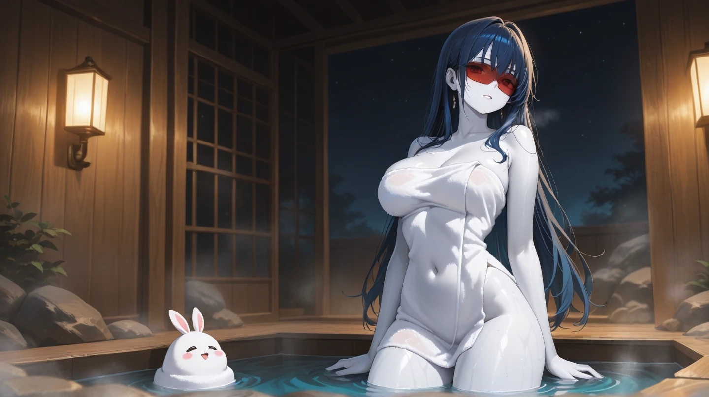 cutesexyrobutts style, 1girl, bug, dress, veil, butterfly, long_hair, red_dress, solo, water, breasts, eye_mask, smile, petals, blindfold, covered_eyes, large_breasts, detached_sleeves, bare_shoulders, cherry_blossoms, falling_petals, jewelry