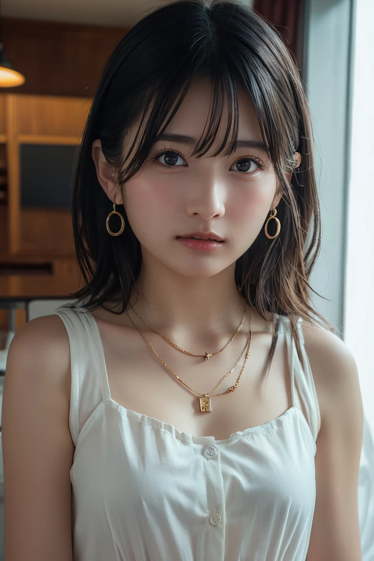 ((Highest quality, 8K, masterpiece :1.3)), Sharp focus :1.2, Beautiful woman with perfect figure :1.4, Slim Abs :1.2, ((Big Breasts, Accentuate your cleavage:1.3)), (PhotoRealistic:1.4), (Realistic:1.4), (whole body, Short Bob, Brown Hair:1.5), Highly detailed face and skin texture, fine grain, double eyelid. Makeup Face. A little bit of lipstick, necklace, Earrings, Sex Appeal, Sexy fiery pose, (A Japanese model wearing very revealing pastel blue tiny lingerie、Sending seductive glances at a luxurious spa、While opening her bathrobe、サファイアのEarringsを揺らして官能的なポーズをしています。:1.3)
