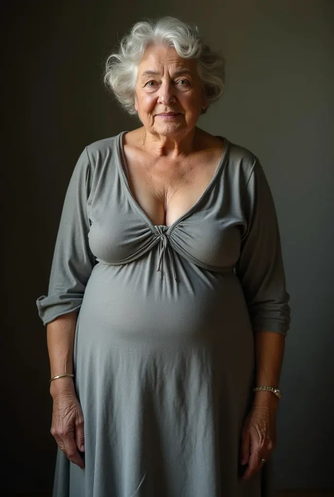 A 80-year-old with big sagging boobs and big sagging ass and wearing sexy red dress showing her boobs