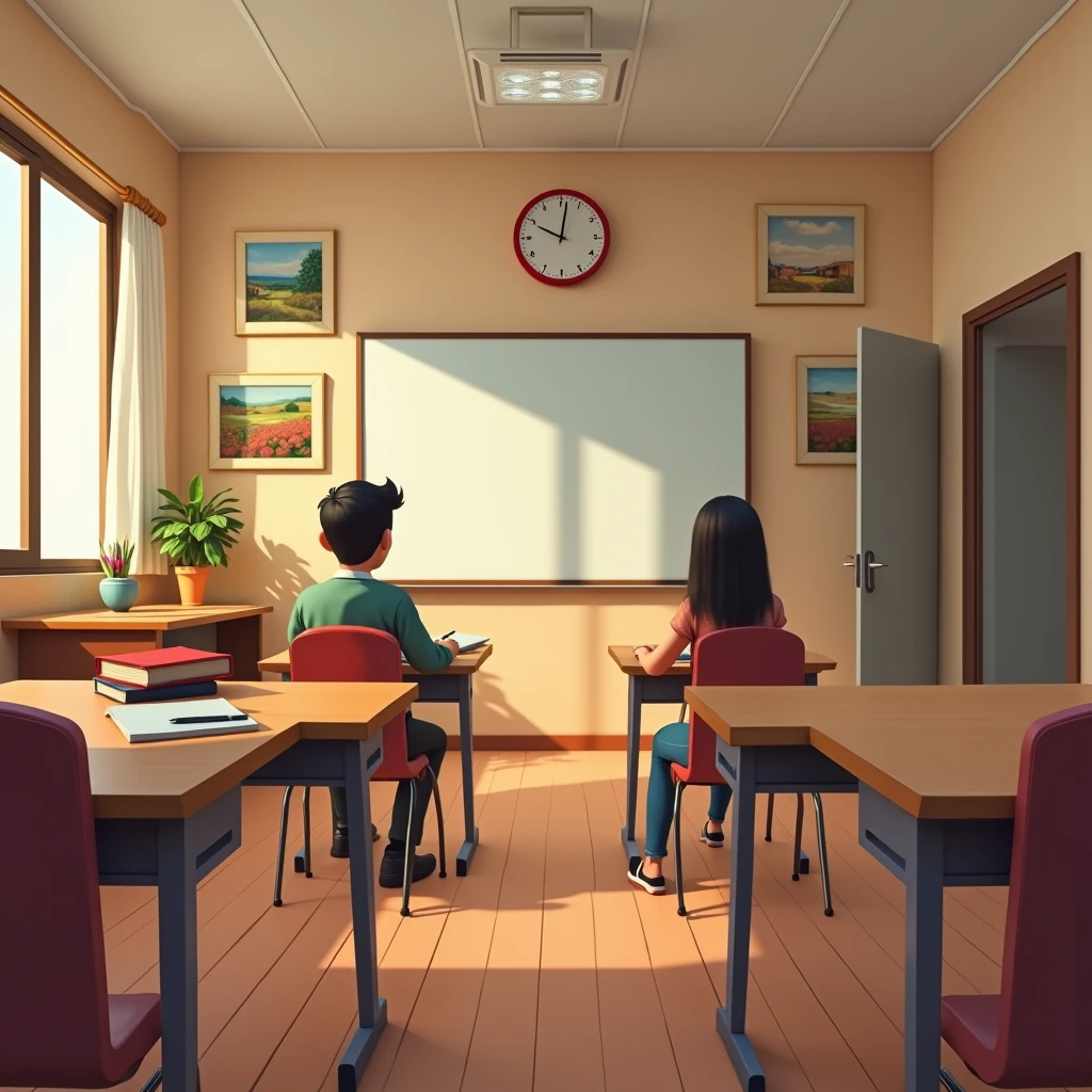 a flat screen monitor in a classroom,full of students, viewing the monitor, highly detailed,photorealistic,8k,HDR,professional lighting,cinematic composition,warm color tones,dramatic shadows,depth of field,intricate details,clean and organized environment,students focused on the monitor,array of diverse students,varying expressions and reactions