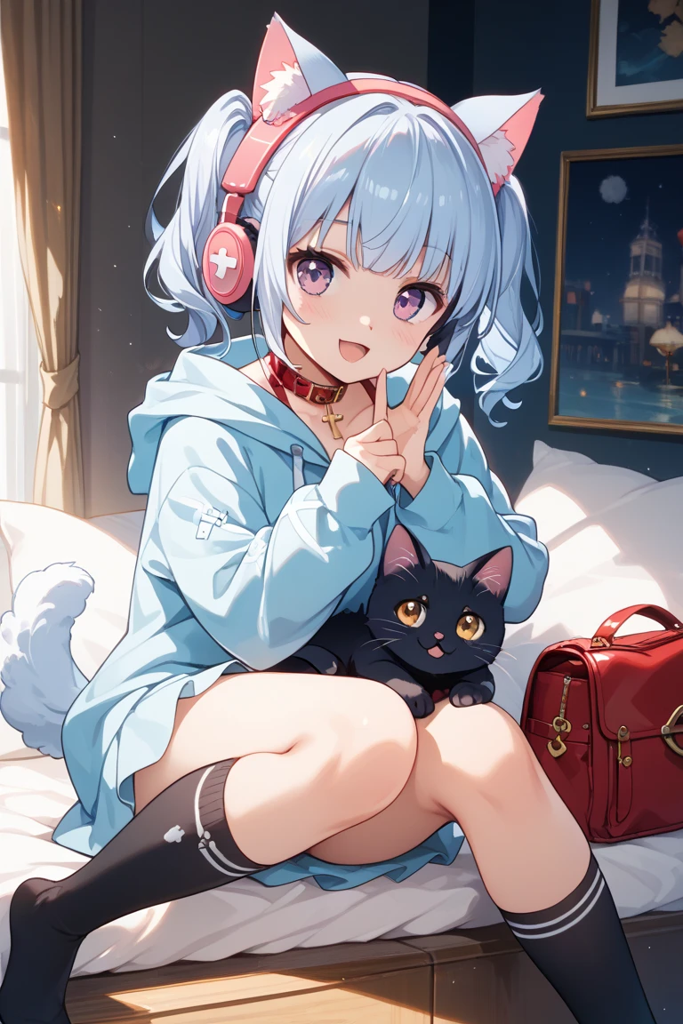 Girl in cat pajamas