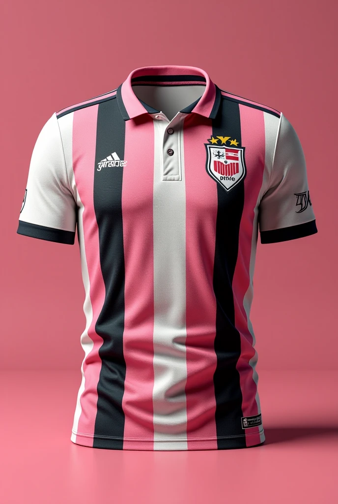 The man's clothes were changed to pink polo shirts,The collar is black,The shoulders of the dress are decorated with three black lines,The clothes are in the style of the American soccer team Miami International,The character's face and movement posture remain unchanged