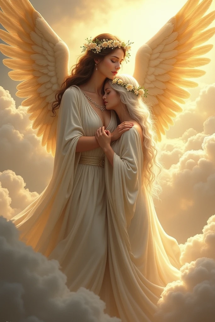 (best quality,4k,highres),mother and sleeping,angel protector,peaceful atmosphere,soft lighting,tender bond,serene,watchful eyes,sleeping innocence,motherly love,angelic wings,lullaby in the air,blissful dreams,calm and soothing,angelic presence,guardian spirit,eternal love,protective embrace,gentle touch,peaceful sleep,tranquil scene,luminous glow,ecstasy of slumber,supreme serenity,dreamlike warmth,unconditional love,cherished moments,safe and secure,heavenly protection,mother's touch,sacred connection,celestial guardian,eternal bond,inner peace,mother's love,heavenly peace,everlasting serenity