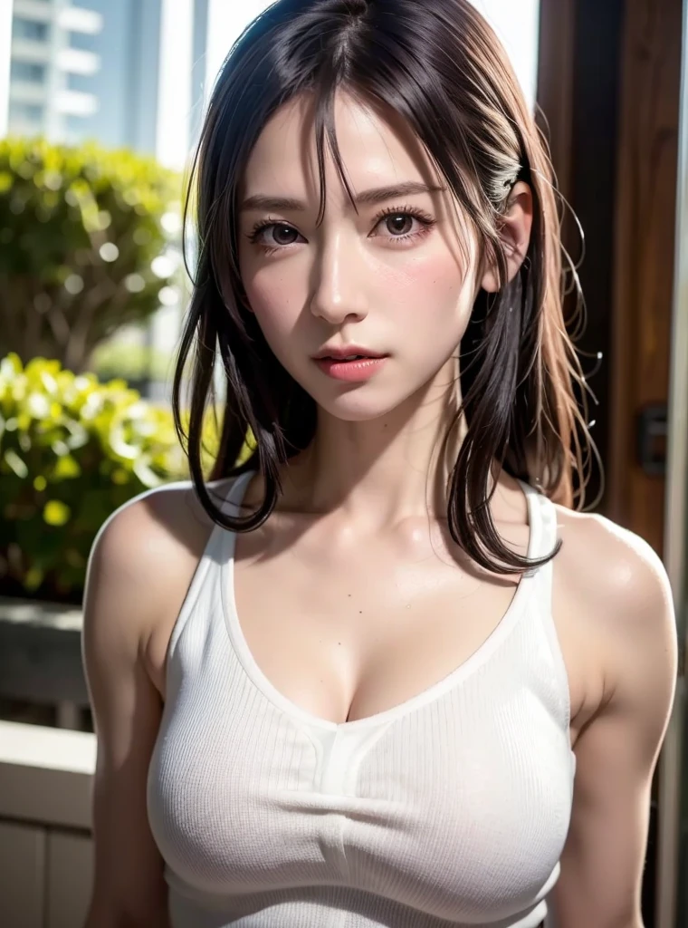 8K quality、High resolution、Realistic skin texture、High resolutionの瞳、woman、Sleeveless cycling wear、Princess Hair、thin、リアルなwoman性器、Small and young breasts、Realistic tongue、Beautiful cleavage、Gray Hair、thin脚、Sweating profusely、Sweat accumulates in the chest、Straddling a bicycle