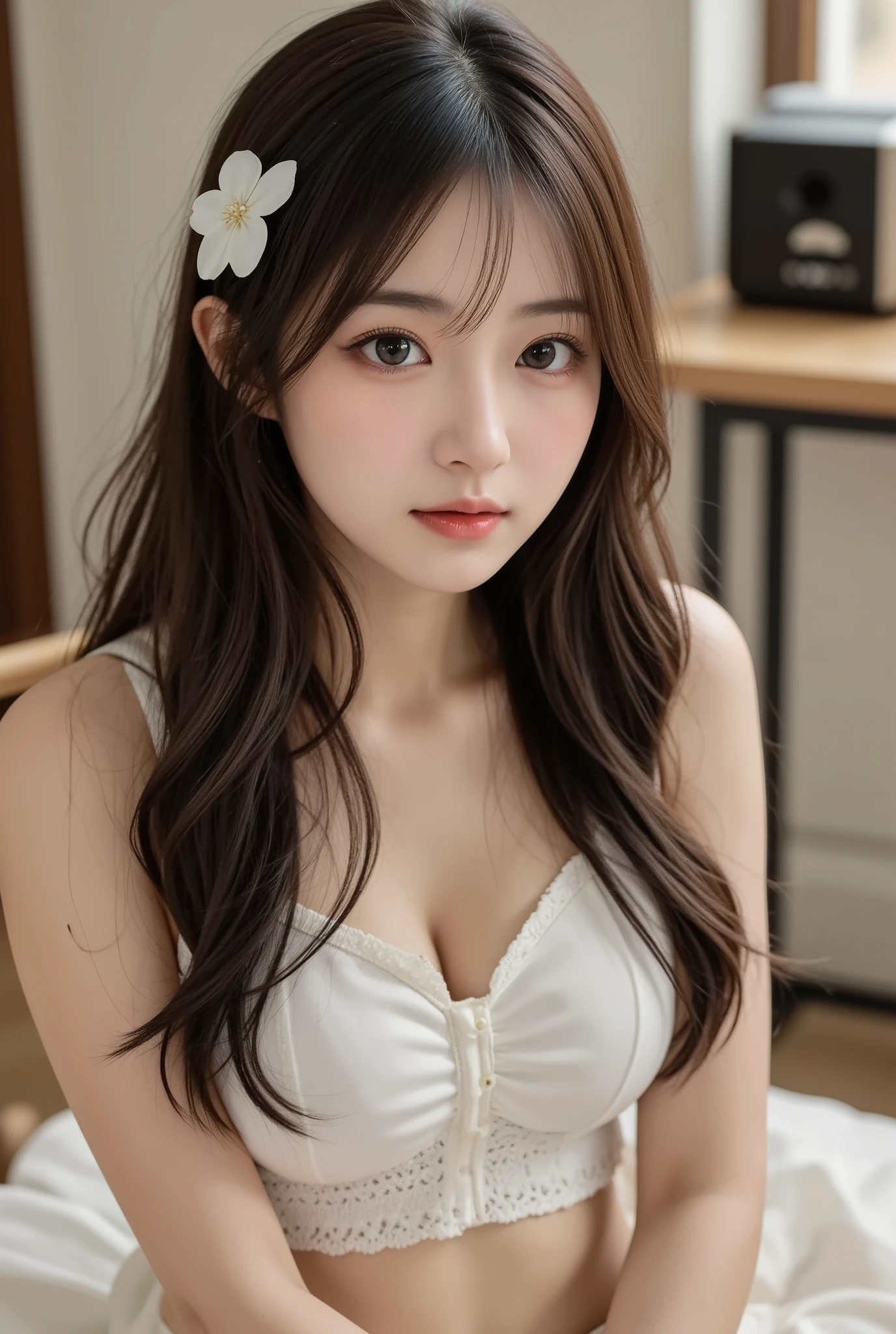 ((Beautiful girl playing piano in the living room, Practicing the piano)), super detailed piano, From above, Mysterious Space, clear々A nice morning, Living room of the mansion, Foliage plant, Window, (, Baby Face:1.4), (clear楚な黒ドレス), Slender body line, (Beautiful breasts, Fascinating Cleavage:1.2), Small beautiful butt, (((Chest flickering:1.3))), ((Detailed eyes and face, Professional photography techniques, Cinema Lighting)), ((Detailed hands, The pianist's beautiful hands)), (Highest quality, 8K, masterpiece:1.2, RAW Photos), Short Hair, (Perfect Anatomy:1.3), (View the viewer)