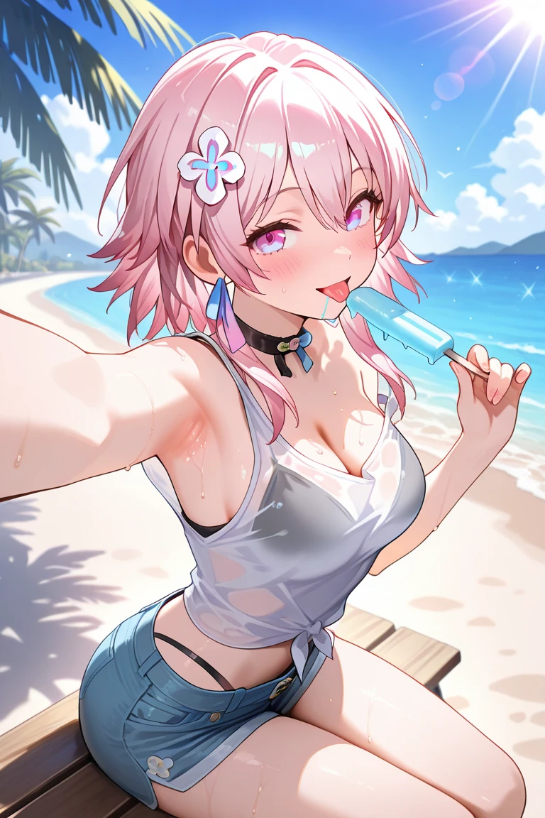 (One girl),(Best image quality, 32K, masterpiece:1.3), Anatomically correct, ((Pink Bob Cut:1.1)),(Swept-apart bangs,Braiding), (Cute eyes, Blue eyes), (like々Funny face),(Mole under right eye), (thin), (Large Breasts),(Glowing Skin:1.1),(Pale skin:1.2),(Fantasy atmosphere),(look up),Ultra-high resolution, Textured skin, Sparkle Effect, Fantasy,Bright Eyes,high school student,Wet body,Sweat,gauze,High angle white bikini eating popsicle,On all fours,Saliva stringing,Drooling,


Night Beach,moonlight,Ocean,Sandy Beach,night,full moon,dark,