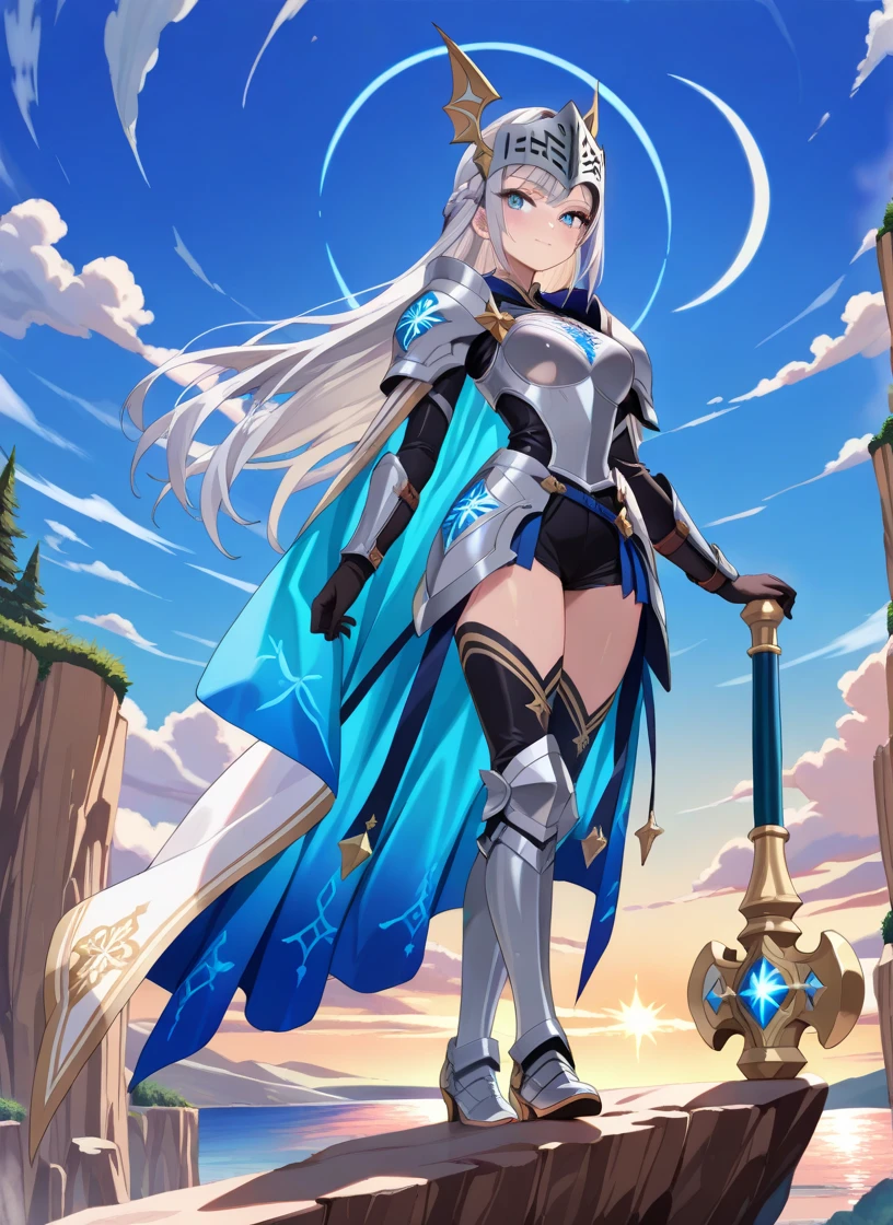 Highest quality, Great quality, 16K, Unbelievably absurd, Very detailed, 2.5D, delicate and dynamic, Small faint lights and flying fireflies, night, Starry Sky, milky way, nebula, shooting star, Flowers, bird, Wind and Moon, Castle in the Sky, erotic, Only sexy women, Healthy body shape, 2. Women, Asura, Height: 170cm, 8 heads, Large, firm, swaying bust, A colorful holy sword, Full Body Metal Armor, Complex Armor, Brightly colored armor,