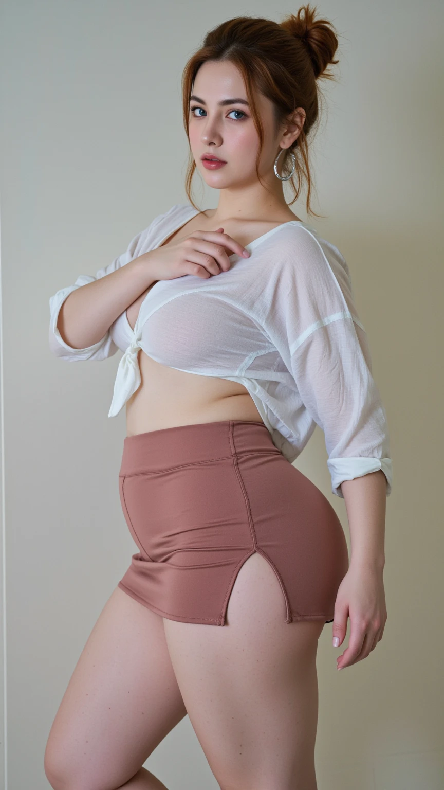 ((BBW BBW:1.4))、Beautiful 45 year old chubby office lady is alone in the park、(Only one solo),((Wear only white girdle that covers from lower body to thigh:1.3))、((Neat and sharp facial features:1.3))、Colossal tits、((Big ass:1.3))、((Fashionable white blouse wears only the upper body:1.3))、Bra exposed、short dark hair、((Black pantyhose:1.3))、((Black High Heels:1.3))、Expensive necklaces and earrings、strong bulge in the crotch area、You can see the line that cuts into the crotch、Natural wrinkles, Wrinkles at the corners of the eyes, Ultra-realistic, Natural Skin,beautiful lighting,A sexy, Chromo-white skin, A park full of greenery and sunny weather