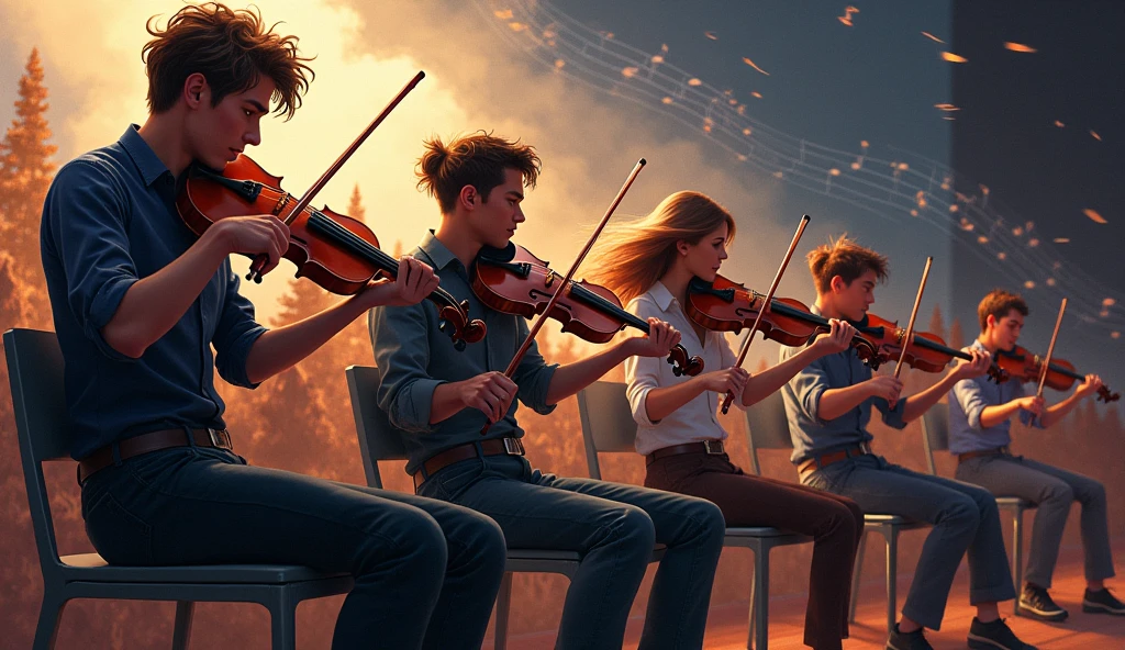 ((master piece, Highest quality, High definition, High detail, Best quality:1.2), 8k, Extremely detailed, Higher resolution)) (Scottish group playing harp, musique celtique, (Scottish bagpipes, harpe celtique, violon celtique, guitare, flute)) (cheveux roux, souriantes, dressed in traditional Scottish costume, kilt au couleur du clan Fraser, tartan, golden embroidery, Sporran, beret) In a typical Scottish landscape, verdoyant, pluie fine et brouillard, light sun, (panoramic lighting, Lissage: 5D, photographie HDR, couleur douce, beau visage, Traits du visage clairs) Stunning details. ((Play the Scottish harp on your knees) (playing Scottish bagpipes))