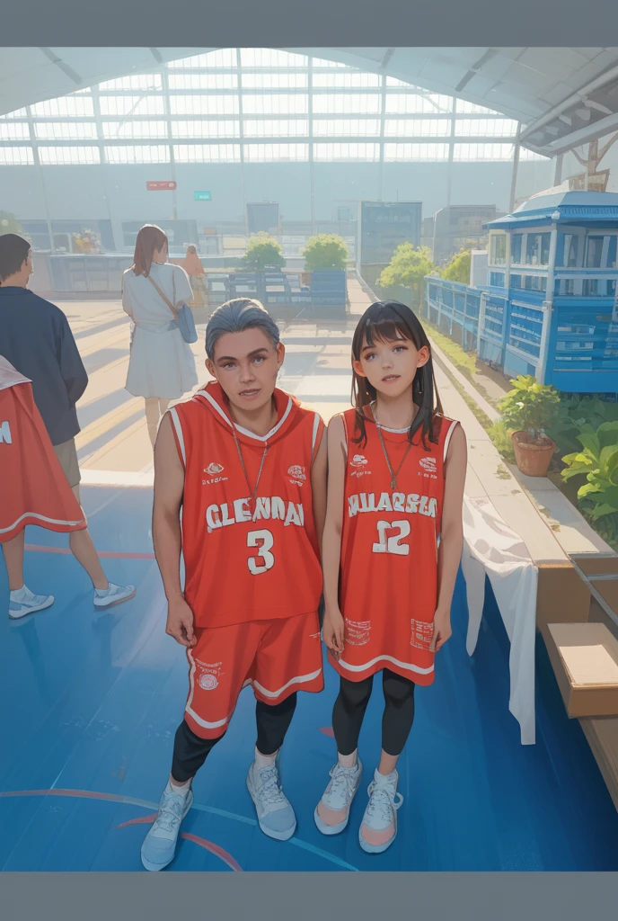 One lady,12year old,japanes(((Basketball Silk Sleeveless Uniforms)))portlate,A dark-haired,Beautiful ponytail,Wet with sweat,Clothes are wet,Natural smile,(((Beautiful udder)))C Cup(((Gymnasium)))