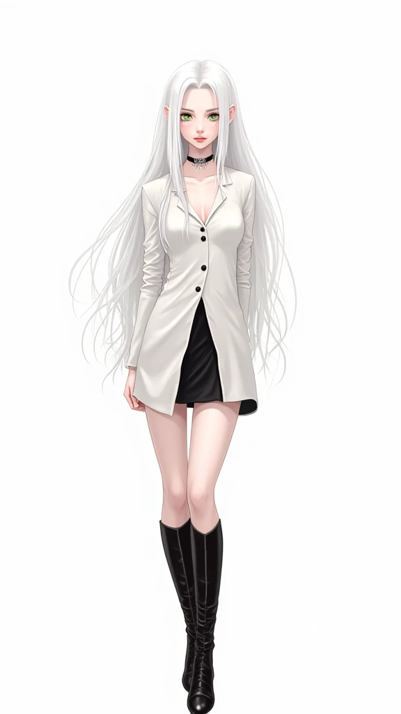 Lineart image of a girl sitting in the middle of a blank background Wearing high socks long white hair, white skin, white clothes, white shoes, white background line art.No colors thick thighs thick  facing forward Apply facing down prespective a hot stinging 