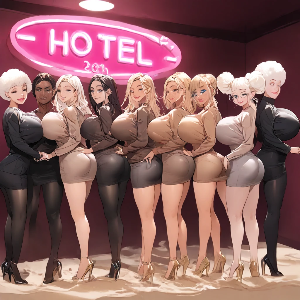 (Full Body of Extremely Detailed((Sexy Maid Group in a row:1.37))), KAWAII perfect face, Reflective Eyes, Detailed(Delicate Clothing textures), Correct Leg Line, Dynamic Joyful Expressions LifeLike Rendering, Specular Reflection, TopQuality 8K Ultra-detailed masterpiece (ProfessionalPhoto:1.37), (Acutance:0.8), (Luminism:1.28), (Renaissance art style), Colorful Light particles, ((Full body from side)), {Kissing|Thigh Gap|AssFocus|(NakedApron with Overflowing SideBoob)}, Radiant Fine Skin with Transparency, (Exposed:0.4), {Pink Hair|LightBlue Hair|Platinum Blonde|Pure White Hair|Liquid Hair}, Perfect Lighting