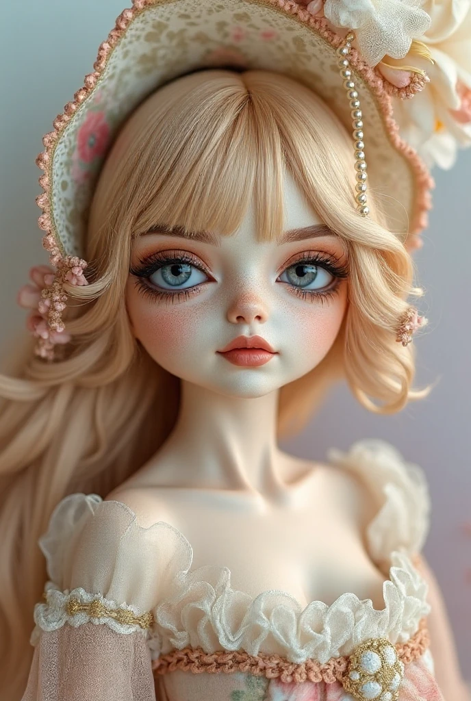 princesselise:
hairs: white, longos e ondulados, She keeps them impeccable and often adorned with a small crown..
Skinned: pale and delicate, with a light natural blush that contrasts gently with her light eyes.
eyeballs: Bright and mysterious blues.
