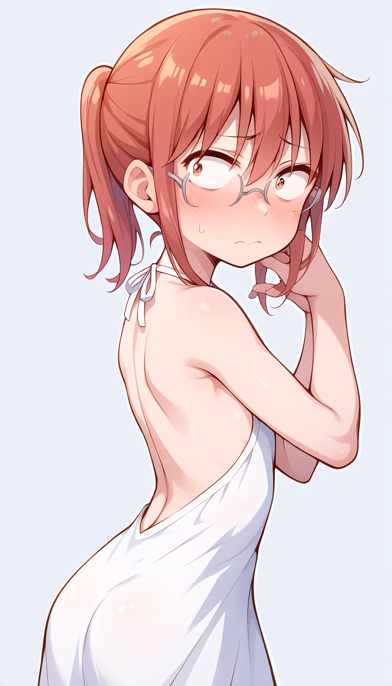 ((NEGATIVE_HAND,NEGATIVE_HAND-NEG)), Kobayashi, blushing, frown, (Bust size very very small.)), (flat chest:1.2), Posando avergonzada, kawaii, Kitty Cat Katarina, Heart Hands / Pose