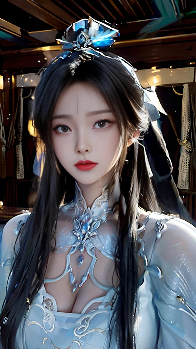 Anime-style woman dressed in black and white with gold accents, Super villain IU Lee Ji-eun, Trending on cgstation, Queen of the Sea Mu Yanling, Realistic Anime 3D Style, Ultra realistic anime, [ 4k digital art ]!!, Captivating portrait of Tifa Lockhart, Trending on cgstation, Beautiful Fantasy Empress