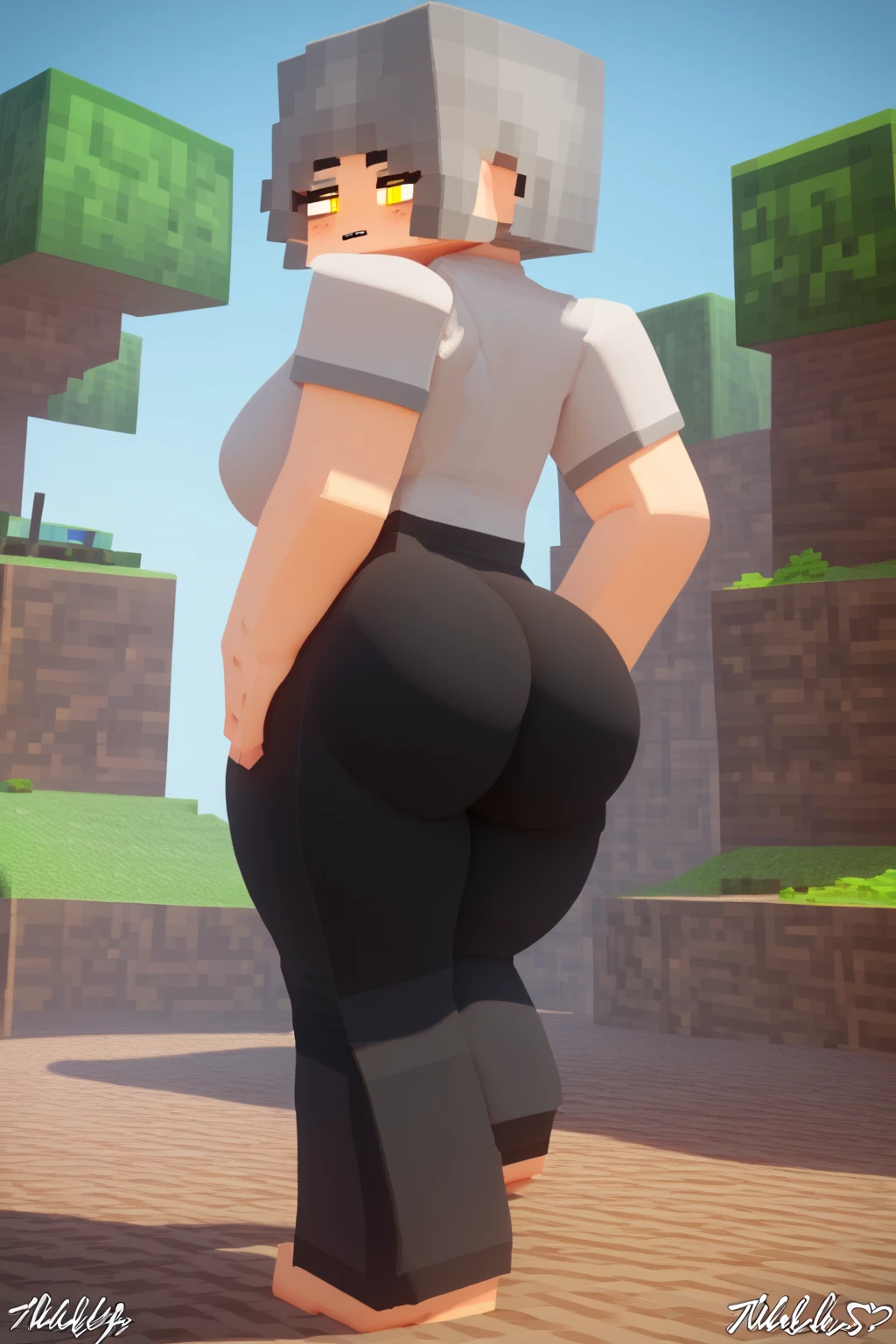 Two enderwoman from Minecraft doing butt to butt