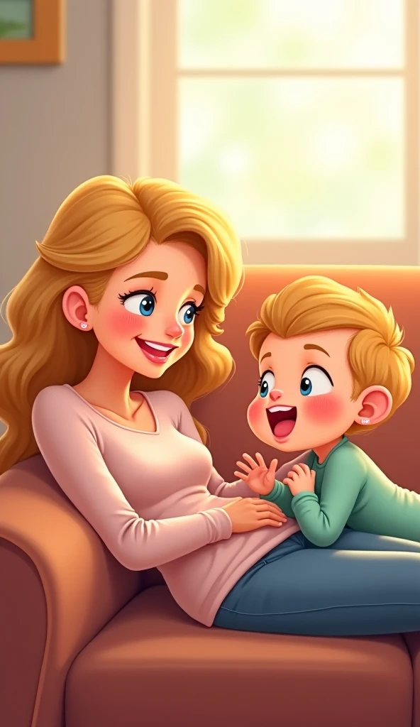  Draw a cartoon of a baby smiling and his mother talking to him 
