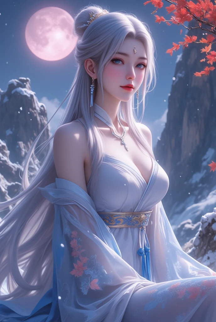 Luna Freya Knox Frey,Best image quality,Excellent details,Ultra-high resolution,(Faithfulness:1.4), Focus on details,Cleavage close-up,Ride the Dragon,Tech Dragon Knightmech,He has a delicate and beautiful face,((Blue and white flying semi-mechanical fuselage:1.8)),sexyに育てられた,frontage,Future City,snow,Moon,mechanically beautiful,Virtual Engine 5,Perfect Detail Rendering,Rendering with Octane,Hyper HD,Best image quality,Excellent details,Ultra-high resolution,(Faithfulness:1.4), Focus on details,Cleavage close-up,Ride the Dragon,Tech Dragon Knightmech,He has a delicate and beautiful face,((Blue and white flying semi-mechanical fuselage:1.8)),sexyに育てられた,frontage,Future City,snow,Moon,mechanically beautiful,Virtual Engine 5,Perfect Detail Rendering,Rendering with Octane,Hyper HD,Dynamic Lighting,Art Station,Poster,Volumetric Lighting,Highly detailed face,4K wallpaper,He has a delicate and beautiful face,Long hair flows,Horse tail,Fringe hair ornament,Dynamic Perspective,White Hanfu,White Gauze Flying,red waistband,sexy,Traditional Chinese Ink Painting,Surrounded by clouds,Cherry Blossom,Foggy atmosphere,白いRide the Dragon,White Dragon Horn,Dynamic Viewing Angle,Light