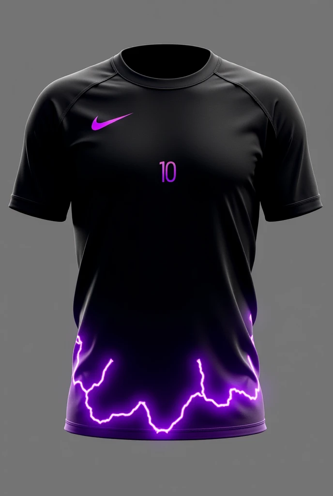 I need an image of a black sports jersey with printed images alluding to various blue and purple lightning bolts inside the shirt