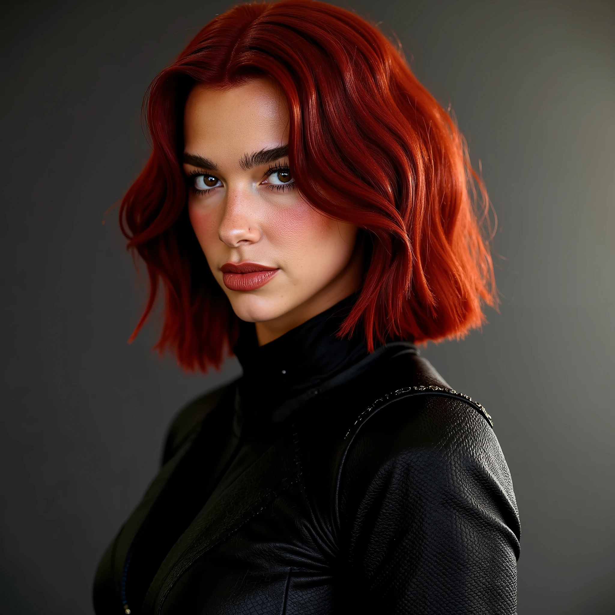 detailed Marvel heroine uniform , Natasha Romanoff (sozinho, Full body photo camera:1.3), (action packed:1.3), (confusion, mist, mist:1.3), chiaroscuro, best quality , photorealistic , [Dua Lipa, (), (24 years old:1.2), loiro, Highly detailed medium loiro hair , ANOS 1700, digital photograph , (obra-prima, side lighting, elegant eyes : 1.2) ('s features large, perfectly oval eyes looking at the viewer ), Beautiful detailed face from Dua Lipa , perfect green eyes and beautiful, (an attractive young woman:1.3), ( incredible and thick hair ), (sedutor:1.1), (corar:1.1), (Marvel Black Widow uniform )