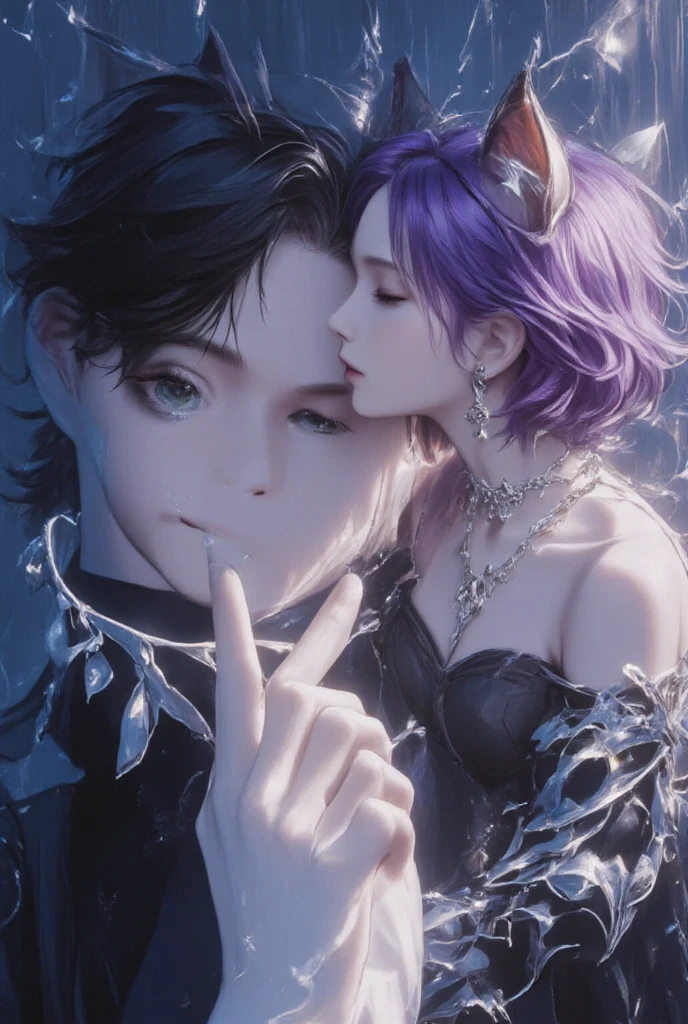 A princess and an older man are playing in water, wet dress, laughing, lustful, detailed face, golden eyes