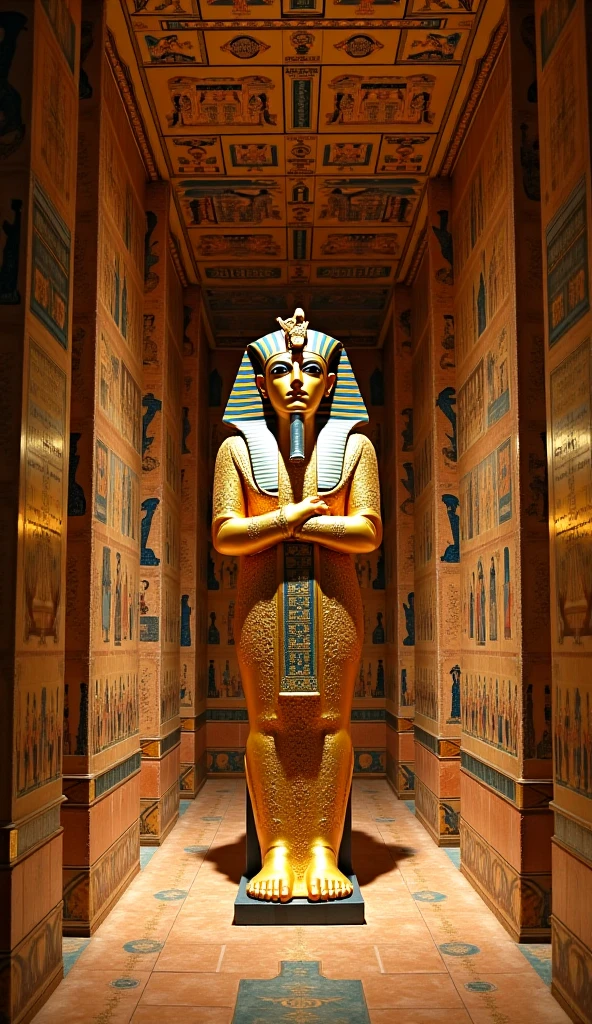 Imagen de Anubis, Necesita ser realista con los colores, Negro, Dorado y Azul, sentado en un trono de oro reluciente