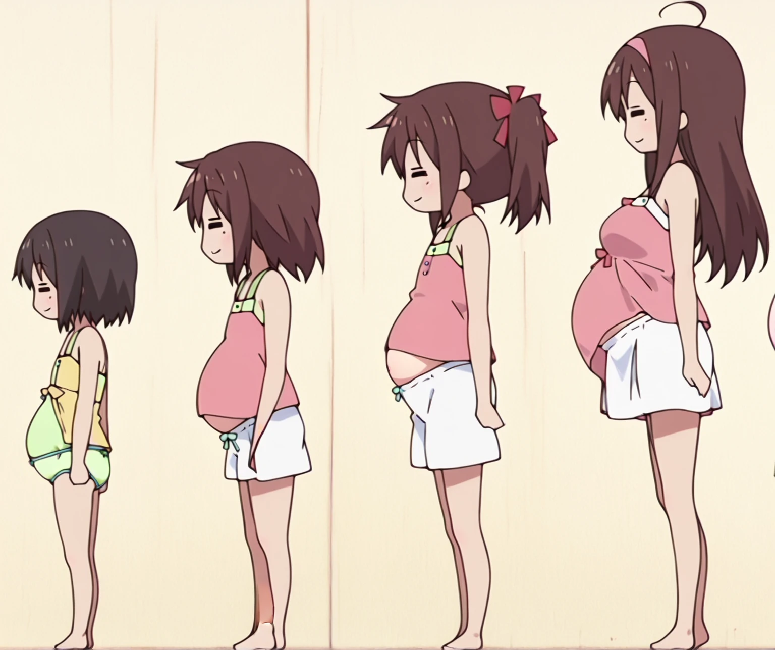 1 girl standing in front of 1girl, po, solo,, breasts,, hands on hips, smile, posing, full body, bottomless, (hands on hips), full nude,((bikini)) ,medium breasts, facing the viewer, ((lineart, monochrome)),((no background)), (white background), Kobeni,((pregnant)), best resolution, best quality, highest quality, (different poses), lineart, solo oral focus, khyle style, (character design), ( Types of expressions)