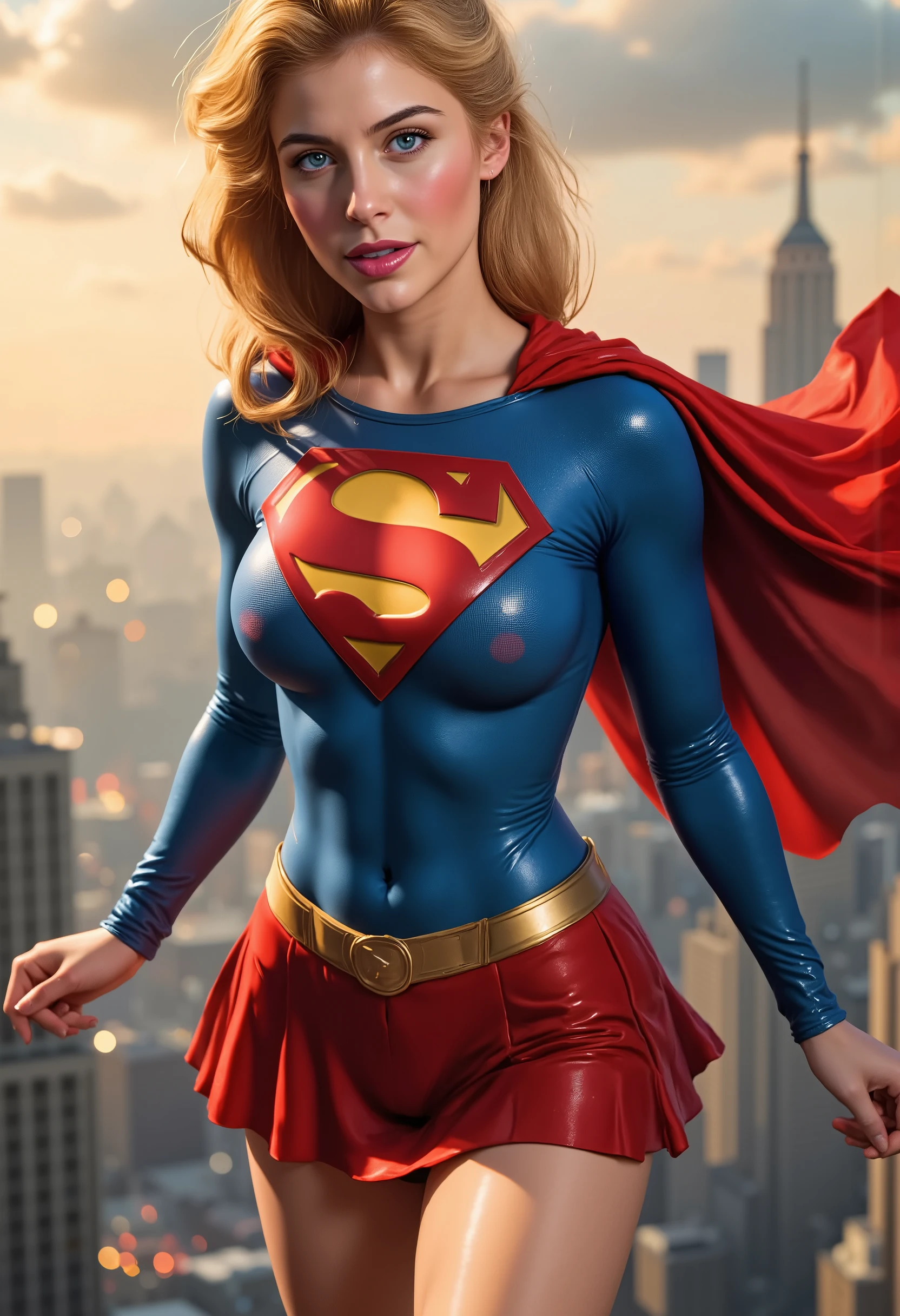 Supergirl, blue superman suit, open